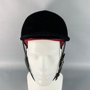 GUCCI FW21 Size M Black Velvet Leather Trim Cotton Riding Helmet